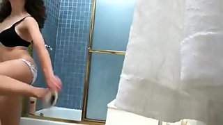 Teen with banging body getting into the shower
