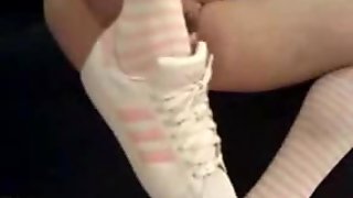 Masturbating in Pink Adidas Superstar and Knee socks