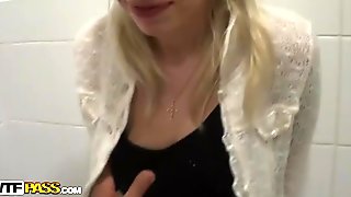 Dick addicted blond bitch Kamila has nothing against sucking a dick in the toilet