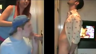 Straight lured by lady and sucked by gay