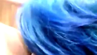 Busty blue-haired emo beauty sucks and fucks